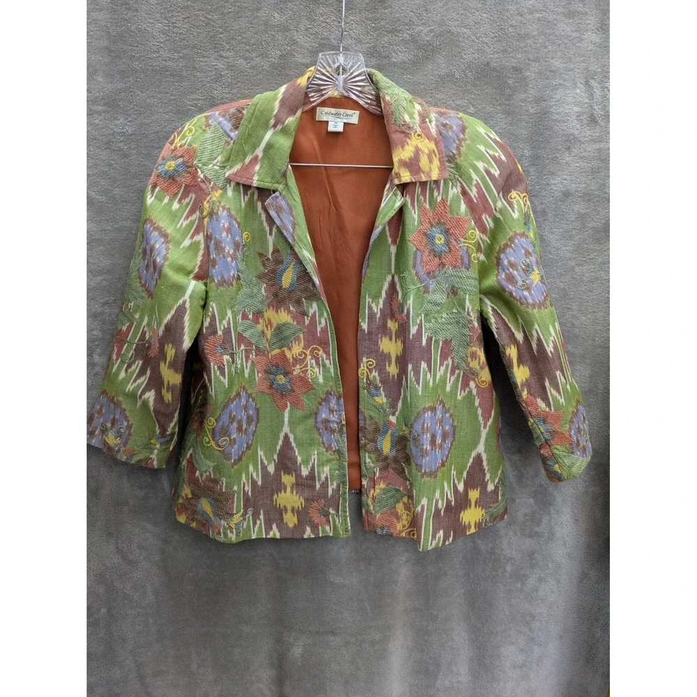 Womens‎ Open Blazer Medium Ikat Artsy Statement Eclectic Grandma Maximalist Boho
